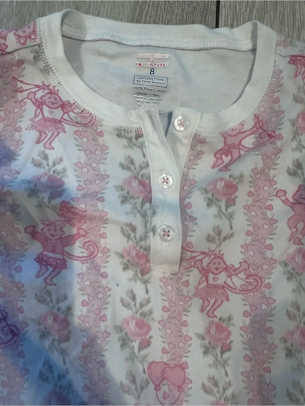Roller Rabbit Pink and White Floral Thermal Pajama Set